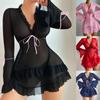 Ropa de dormir para mujer Vestido de tirantes finos Transparente Sexy Camisones Encaje Pijamas Conjunto Sexy Lencería