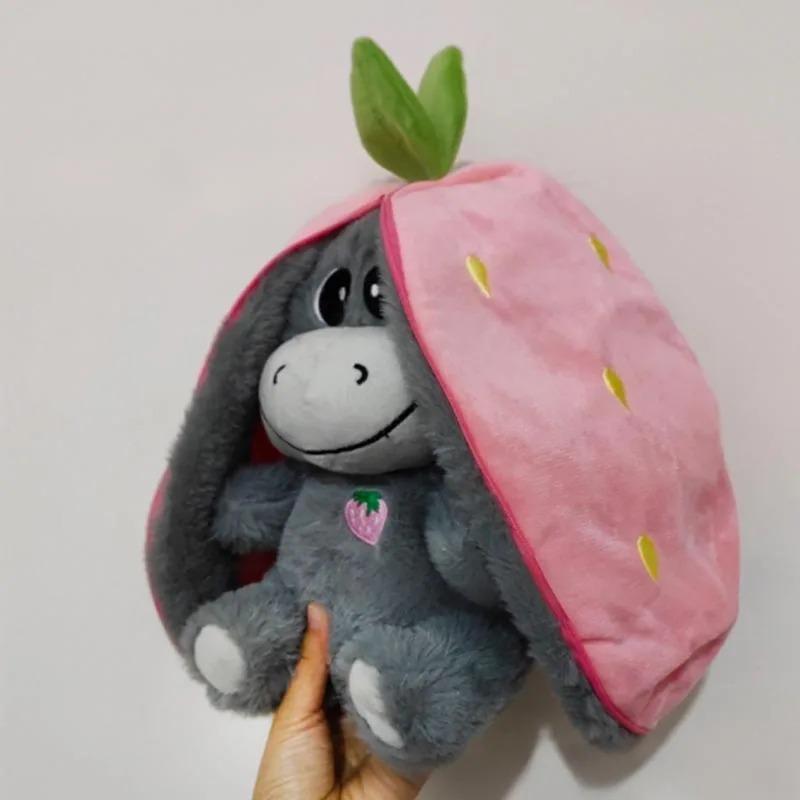 28cm Cute Strawberry Donkey Plush Toy Stuffed Creative Into Fruit Transform Breathing Donkey Sleeping Doll for Kid Birthday Gift