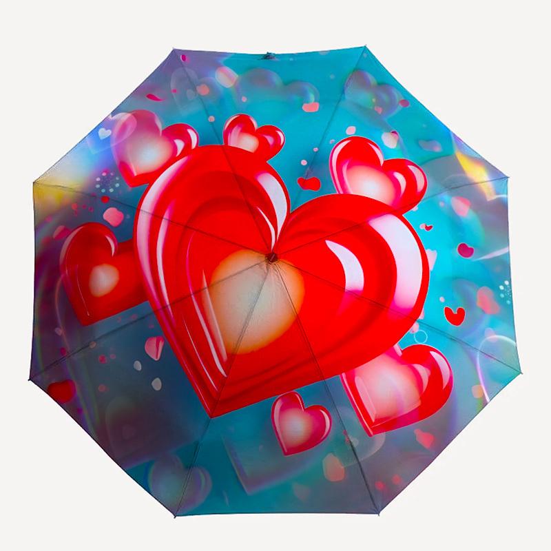 

1pc Heart Print Automatic Open/Close Umbrella, Compact Travel Umbrella, 8-Rib Sturdy Frame - Ideal Gift for Friends yy251118100