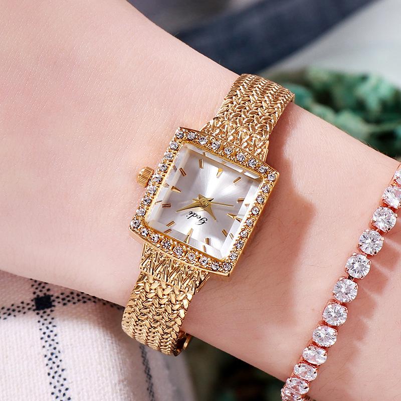 Mesh Belt Retro Square Women'S Watch Luxury Diamond-Encrusted High-End Watch Women'S Quartz Watch
