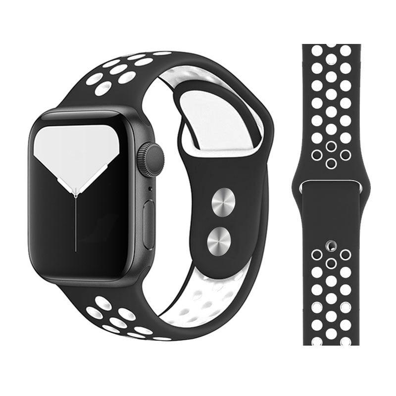 Neues atmungsaktives Silikon-Sportarmband für Apple Watch 5, 4, 3, 2, 1, 42 mm, 38 mm, Gummiarmband, Armbänder für Iwatch 5, 4, 3, 40 mm, 44 mm