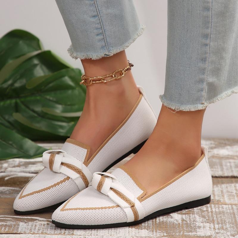 Women's Pointed Toe Bow Loafer Flats, Comfortable Non-Slip Moccasins, Plus Size Spring Fall Shoes