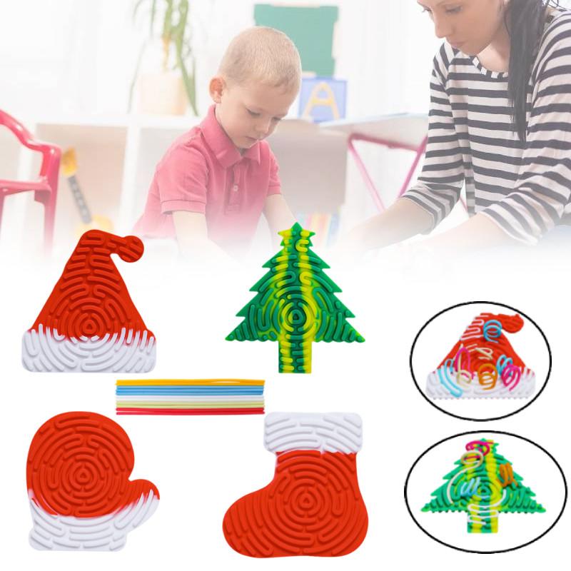 Tree 4pcs Christmas Hat Sock Glove Sensory Activity Board Silica Gel Puzzle Toy