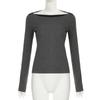 Women's Color Contrast A Line Collar Slimming Simple Spice Girl Waist All Casual Long Sleeved Blouse