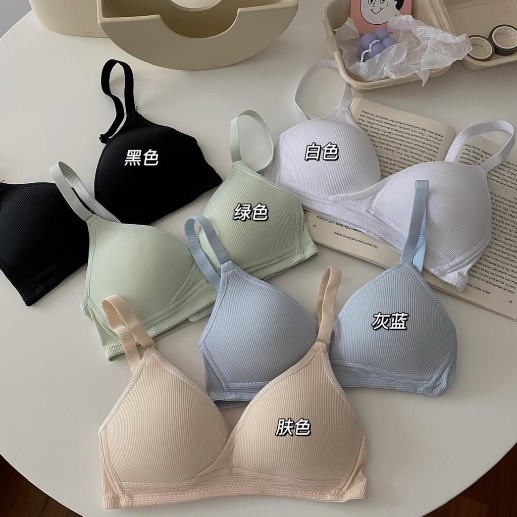 Simple student underwear women's small breasts gather thin breathable and comfortable girl triangle cup seamless bra summer