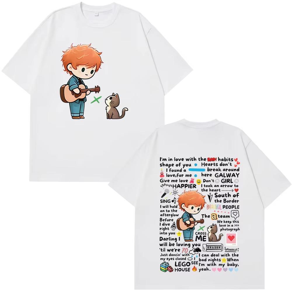 Vintage T-Shirt Ed Sheeran Europatournee 2026 Graffiti Muster T-Shirts Unisex Damen Baumwolle Kurzarm Oversized Mode T-Shirts