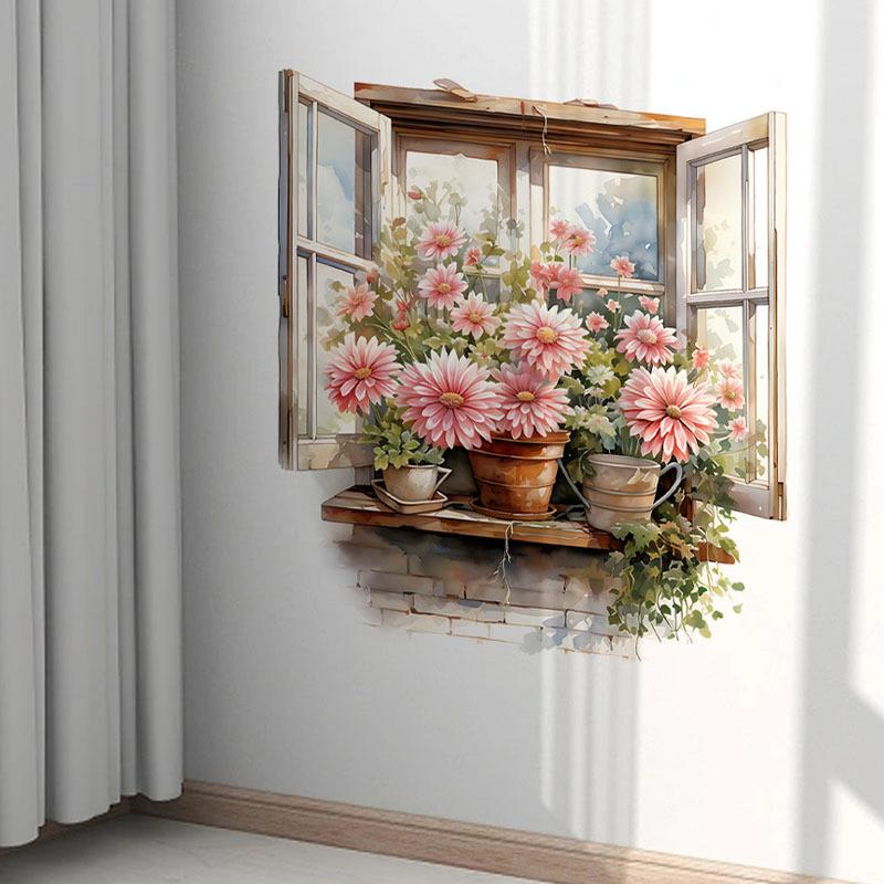 

Романтичные цветы на окнах Наклейка на стену Гостиная Стена Коридор Фон Домашнее украшение Настенное искусство Самоклеящиеся водонепроницаемые розовый