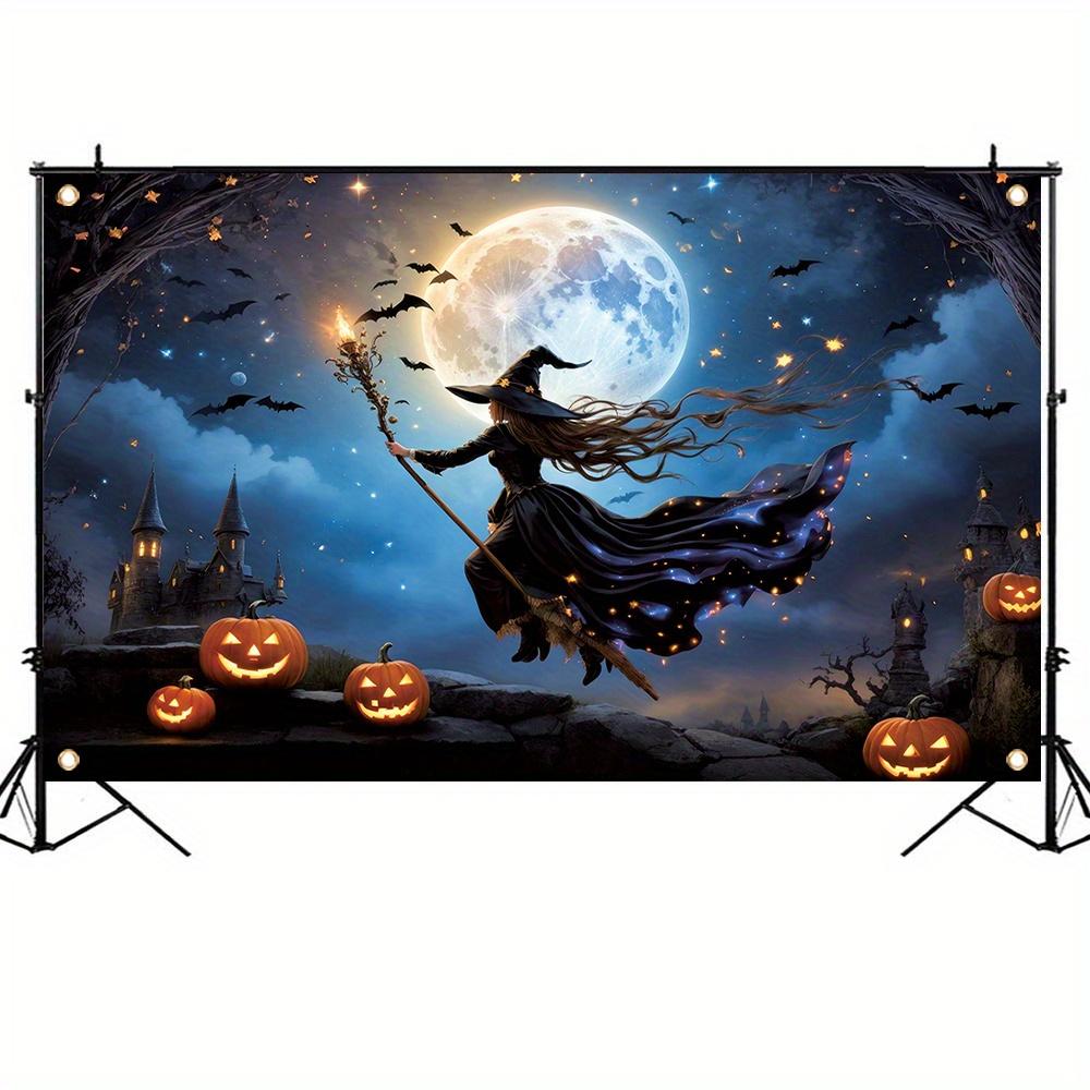 1 item, Halloween banner, full moon night witch pumpkin lantern horror photography backgroundzyc