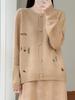 2026 A/W Pure Wool Round Neck Knit Cardigan with Embroidered Cactus Design