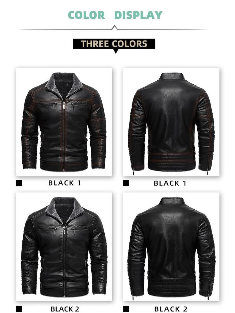 Men's Retro Faux Leather Jacket with Multi-Pockets, Fleece-lined PU, Business Casual Outerwear