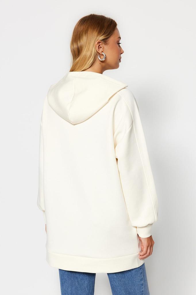 Women's Fashion New Hijab Sweatshirt Stone Hooded Pocketed Scuba Knitted Wide Fit Oversize Sweatshirt