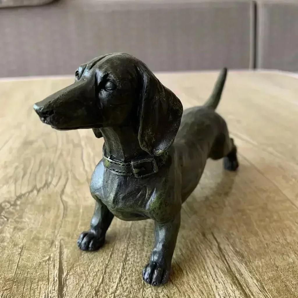 Resin Crafts Standing Long Dog Dachshund Resin Animal Pet Toys Figurine Black Ornament Craft Decoration Garden Sculpture