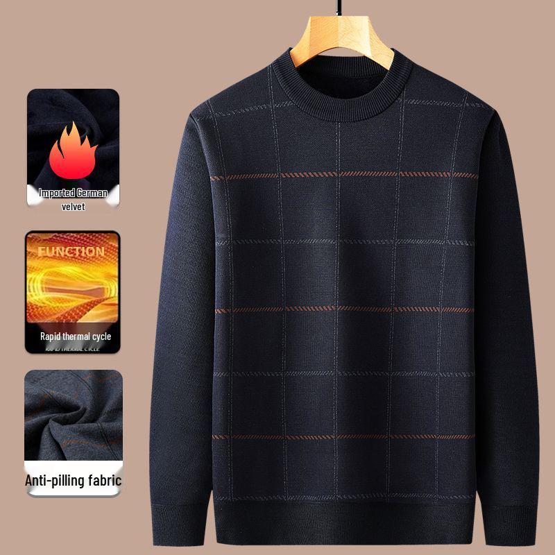 Dad's Velvet-Lined Winter Sweater: Warm and Thick Cardigan for Middle-Aged and Elderly Men