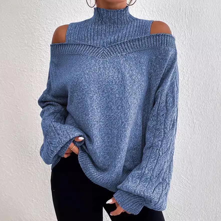 Women's Off-Shoulder Lantern Sleeve Knit Sweater, 2025 Autumn/Winter Collection