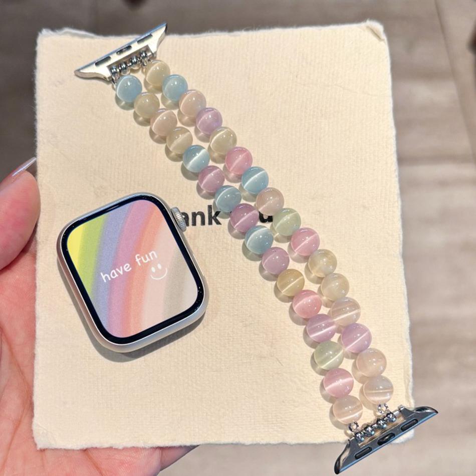 

Strap For Apple Watch Band S11/10/9/8/7/SE/Ultra IWatch 49/46/45/44/42/41/40/38mm Fashion Rainbow Energy Stone Elastic Bracelet 38 40 41(S11 10)42MM