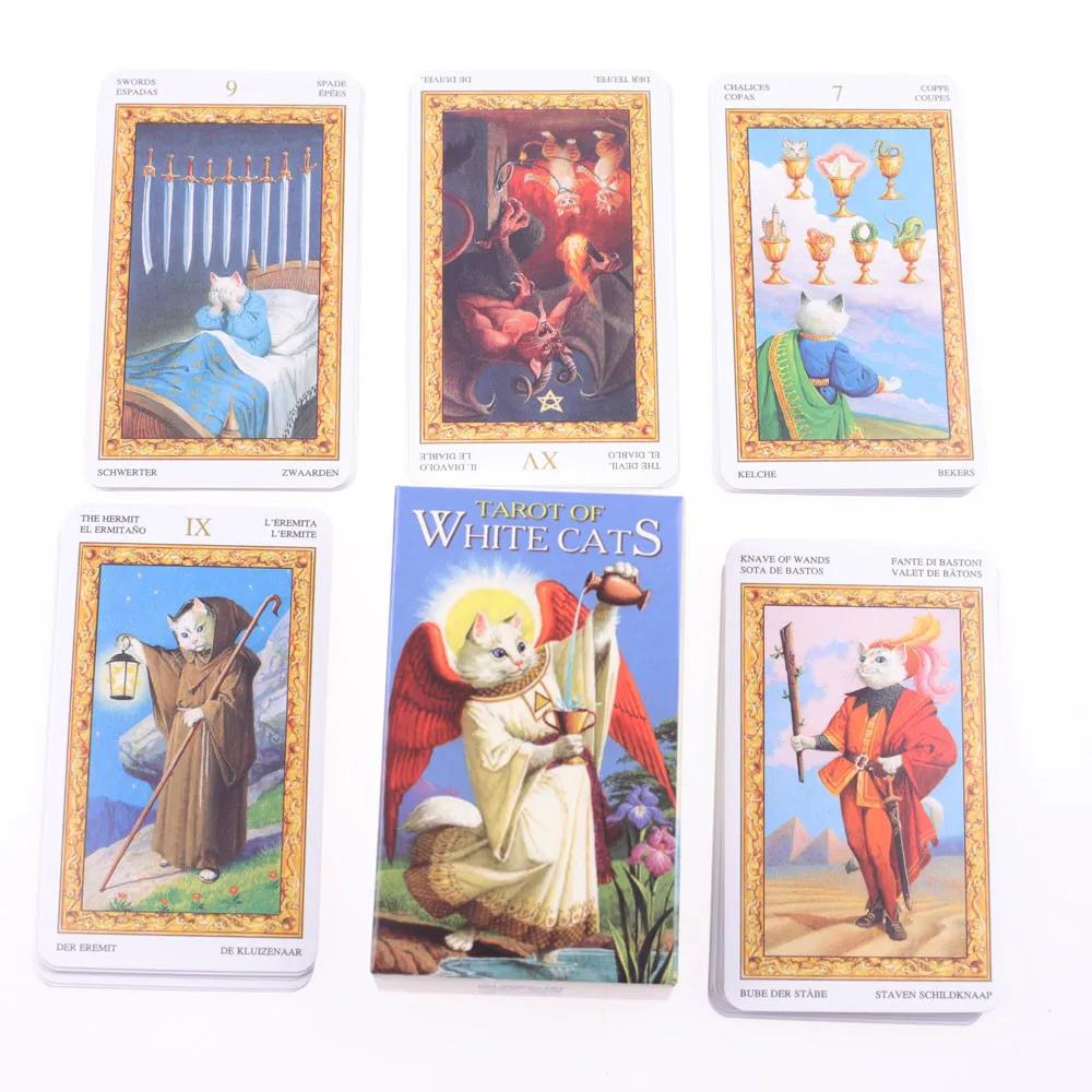 New White Cat Tarot Cards A 78 Oracle Board Games English Cute Cat Tarot Deck Playing Games Party Family Games