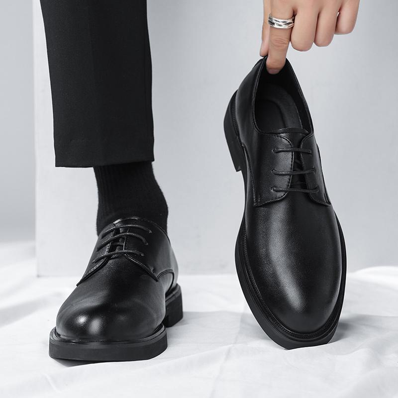 Casual leather shoes summer patent leather glossy small leather shoes black lace-up business dress groom wedding trendy shoes