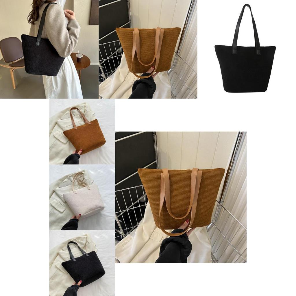 Stylish Casual Large Capacity Tote Bag For Women In Black Beige And Brown Colors