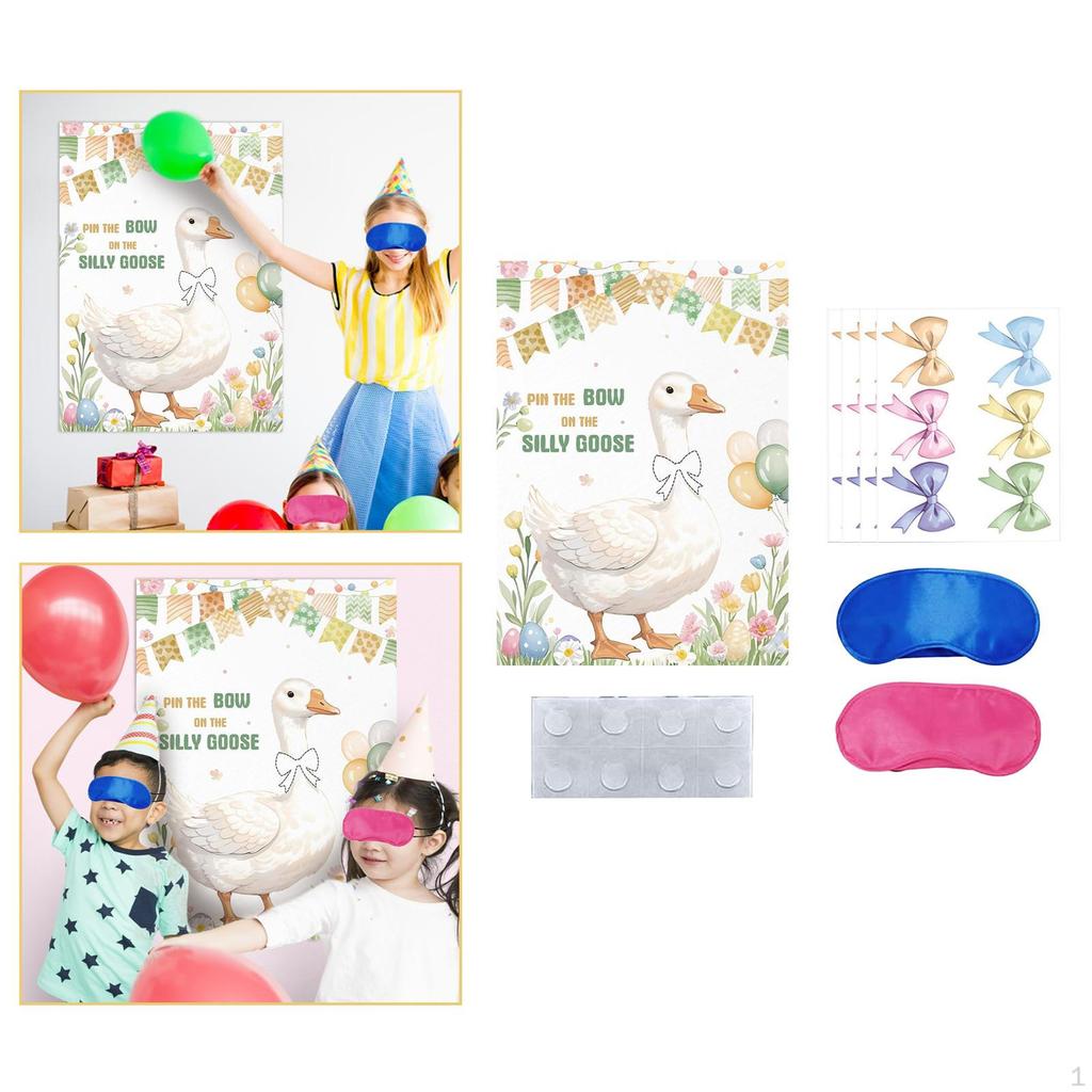 Pin The Bow on Goose Game Theme Party Supplies Large Poster Blindfold for Kids