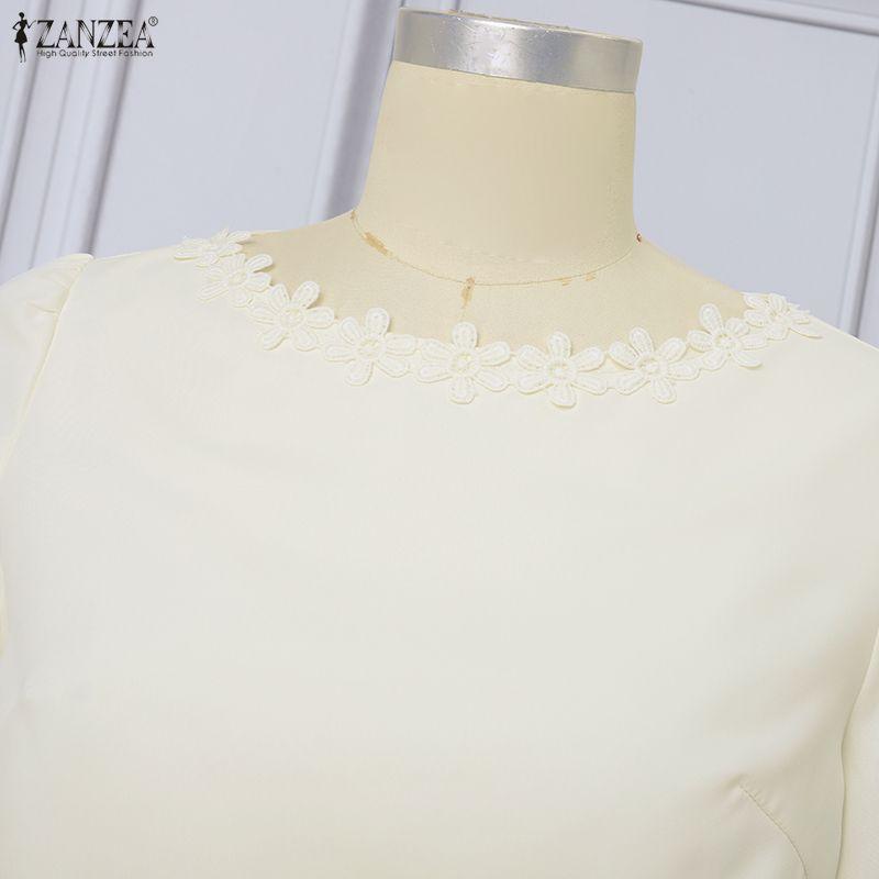 ZANZEA Women Elegant Round Neck Casual Half Sleeve Lace Splice Dress