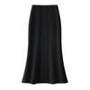 Women's High-Waist Black Fishtail Midi Skirt - Spring 2025 Collection, Elegant Mid-Length Bodycon Design