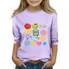 Kids Printed Three-Quarter Sleeve Round Neck Top for Back to School Casual Wear