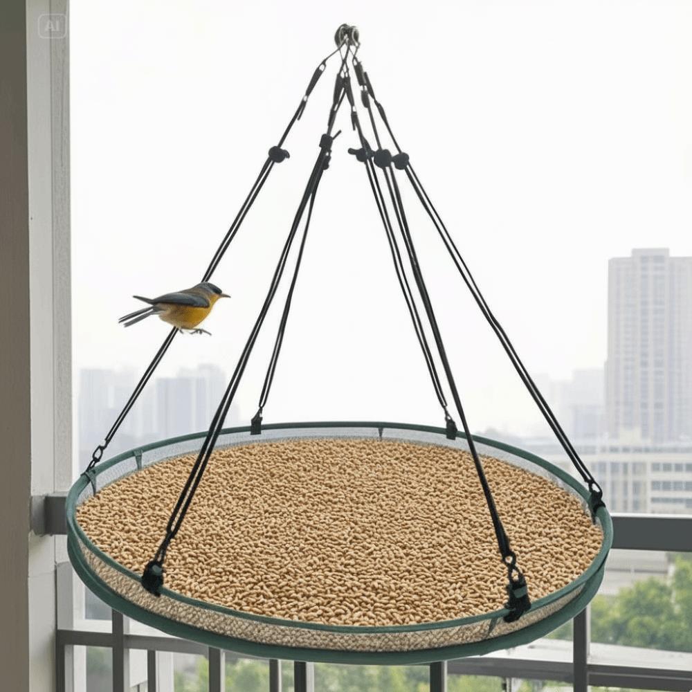 Plateau collecteur de nourriture pour oiseaux pliable Anti-renversement Grande capacité Mangeoire à oiseaux suspendue Collecte efficace Coupe-vent Station d'alimentation pour oiseaux