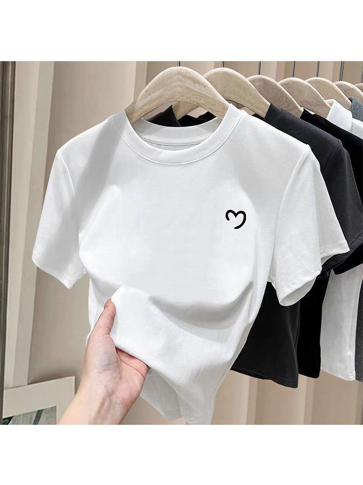 Women's Coffee Short-Sleeve Brushed Cotton T-Shirt - Versatile Simple Fashion for Spring, Summer, Autumn 2026