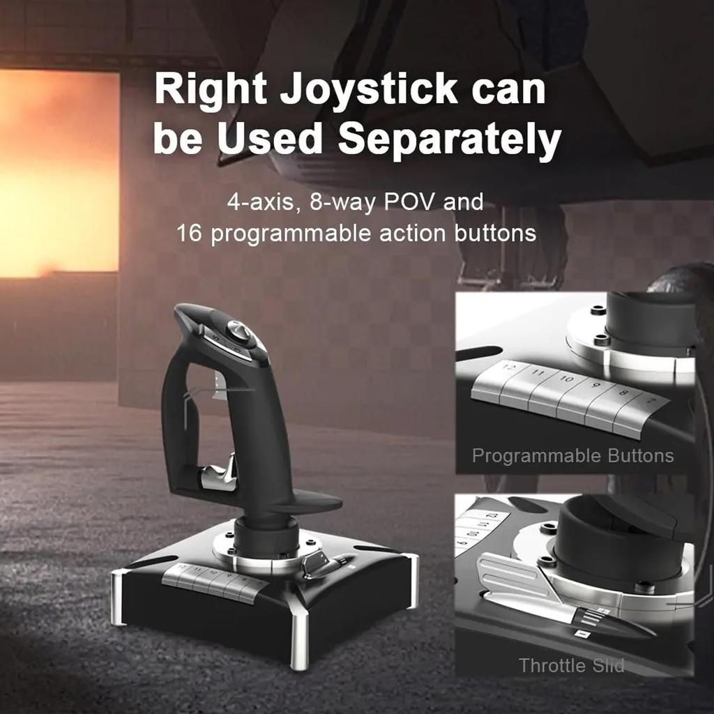 Flight Simulator Joystick and Throttle with Vibration | 4 Axis, 16 Keys, POV, Plug & Play, Suction Cup Base for Stability