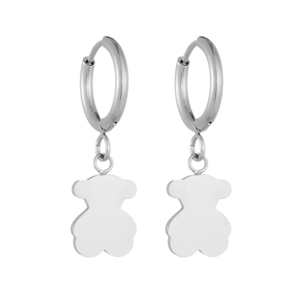 304 Stainless Steel Little Bear Simple 18K Gold Earrings - European & American Design