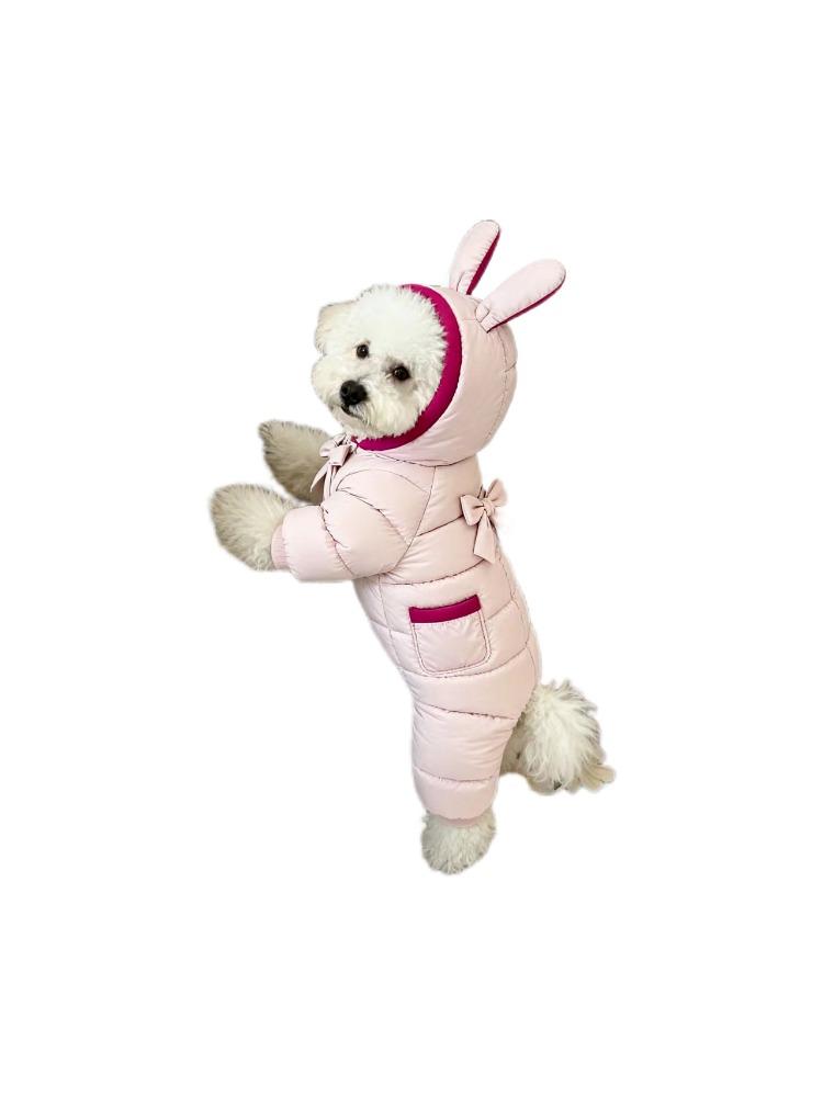 Warm Winter Dog Rompers,4 Legs Thicken Puppy Overalls, Dogs Down Jacket For Small Medium Breeds,Cute Bunny Design With Pockets