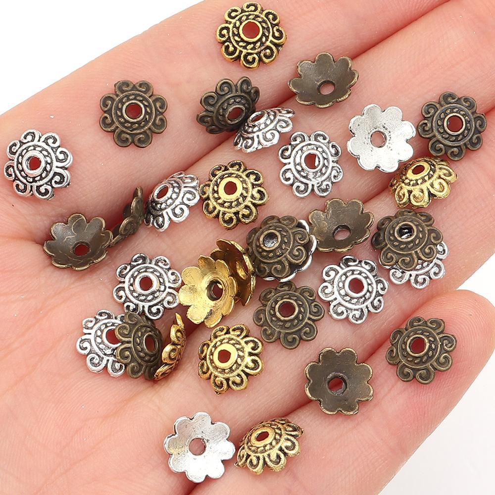 100pcs/lot 8mm Vintage Metal Beads Cap Flower Spacer Bead End Caps For Jewelry Making DIY Charms Bracelet Necklace Accessories