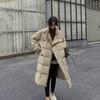 Winter Women Korean Puffer Jacket Stand Collar Windproof Coats Long Parka Thickened Warmer Buttons Big Pockets Cotton Jacket
