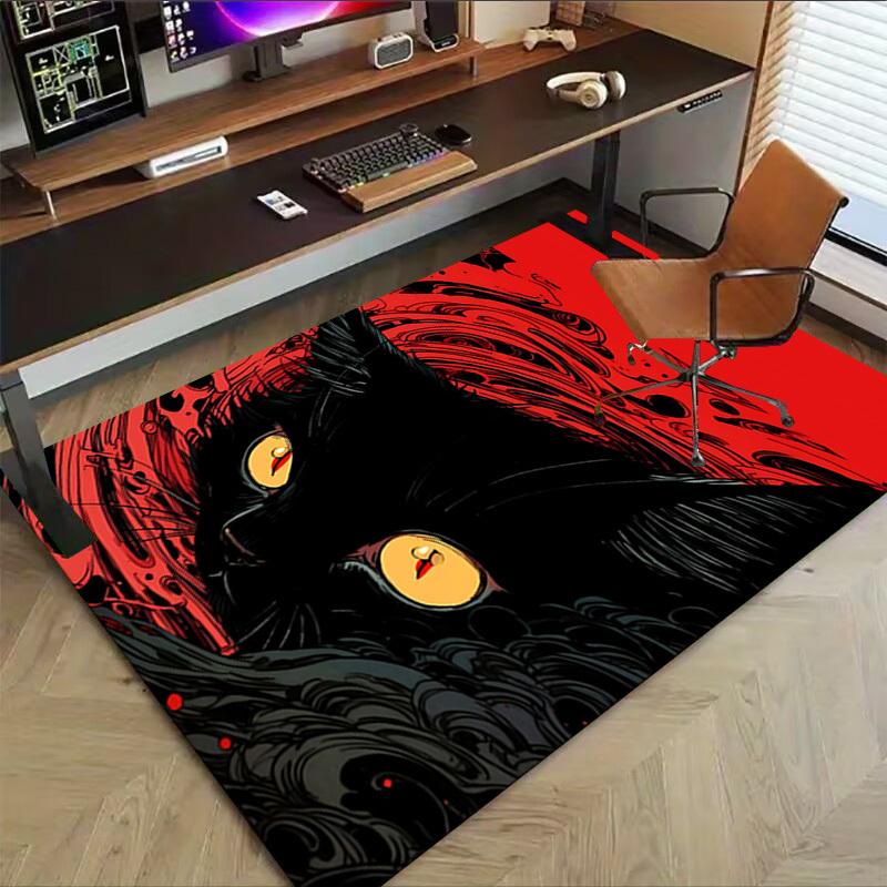1pc Black Cat Carpet Anti Slip Polyester Floor Mat for office,Bedroom