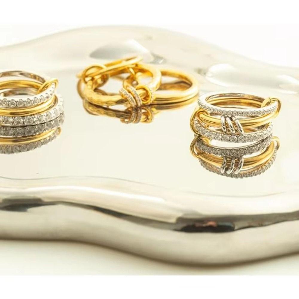 Three Layered Ring Stackable Rings Metal Multi-Link Connected Rings Geometric Knuckle Ring  Women