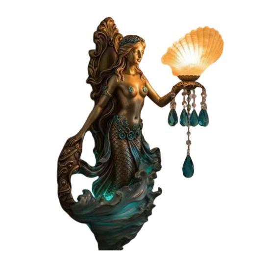 

Mermaid Wall Sconce Vintage Resin LED Lamp for Bedroom Living Room Warm Glow Fantasy Decor Unique Gift for Ocean & Mythical