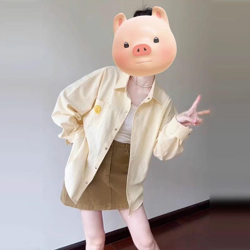 

Milky Yellow Stripe Long sleeve Shirts Outerwear Women 2025 Open Spring New Thin Design Sense Niche Temperament Top Yellow S