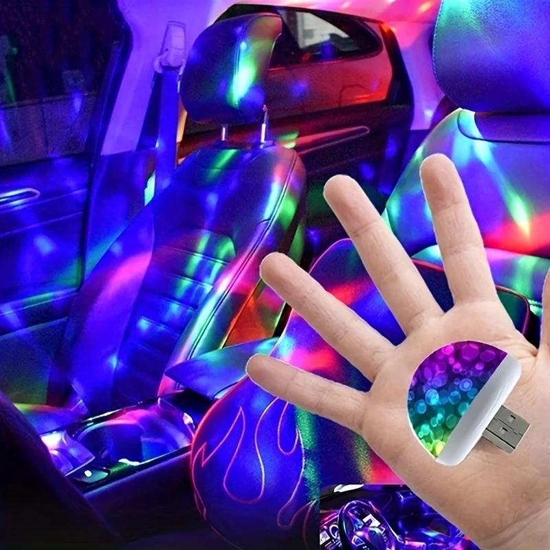 Car USB Ambient Light Mini Colorful Music Sound Led Light Holiday Party Atmosphere Interior Dome Trunk Lamp