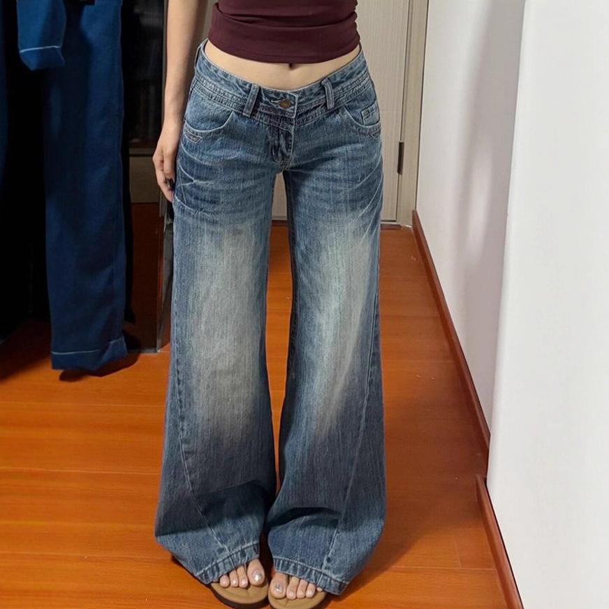 Comfortable Smaller Retro Not Stick Leg Micro-flare Jeans Female Low Waist Thin Straight Dragging Trousers Women Jeans for Women Long Denim Pants