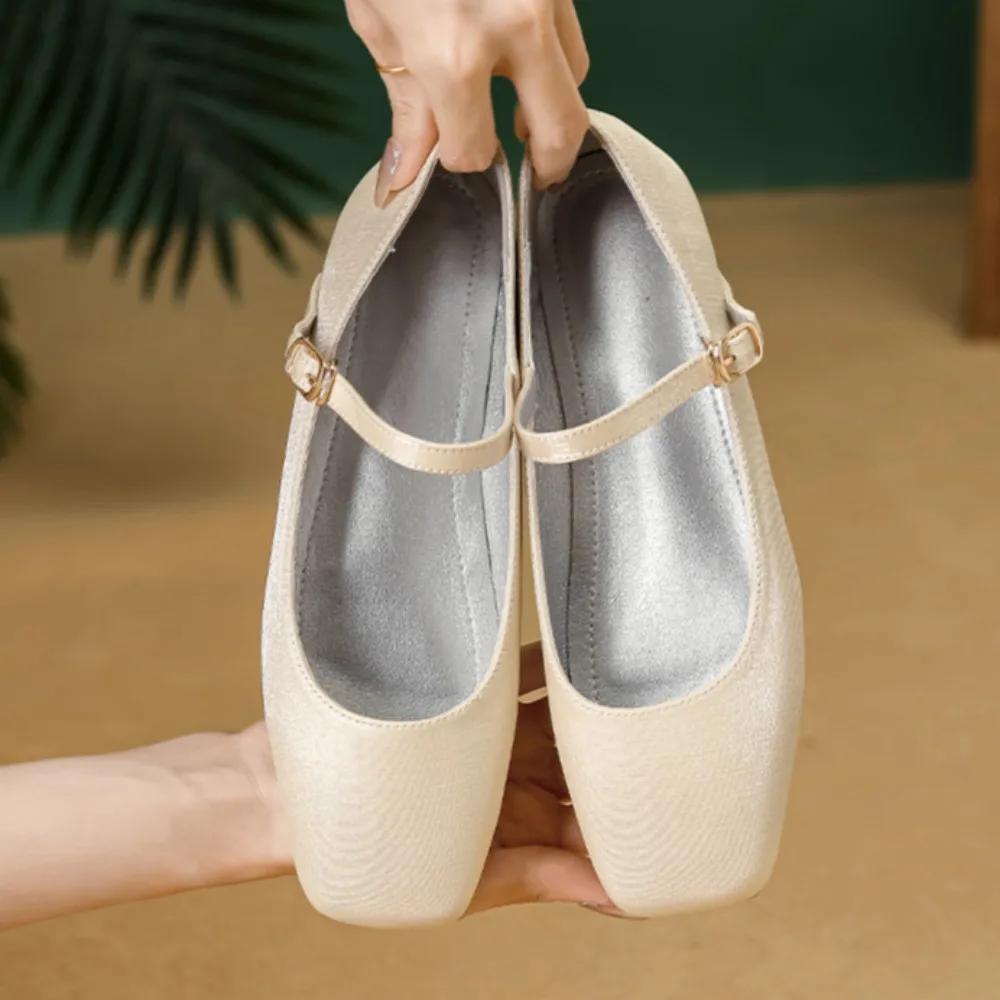 Flats Shoes Women Square Headed Flat Bottomed Mary Jane Shoes 2025 New French Retro Silk Single Shoes for Women Zapatos Mujer