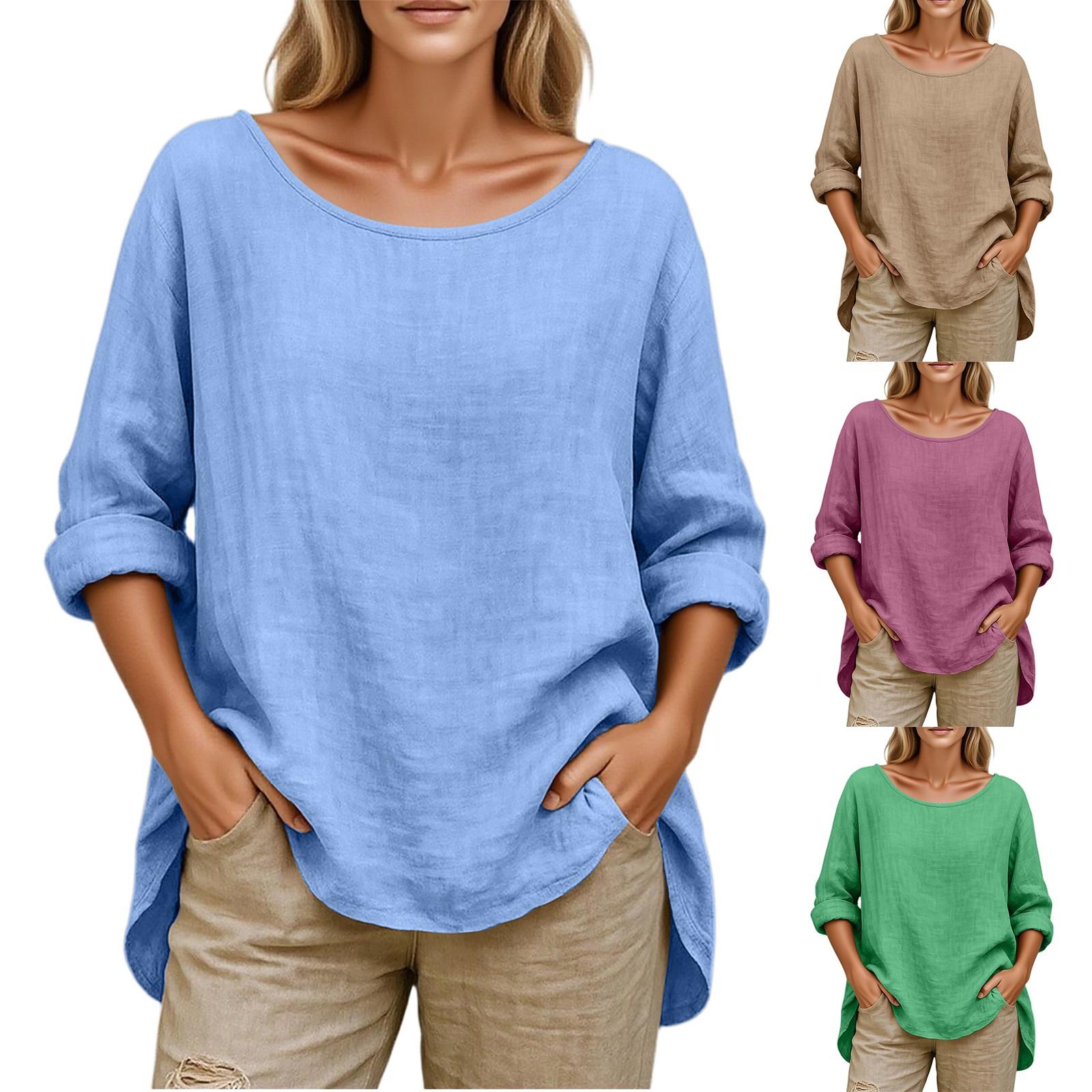 

Women s Fashionable Round-neck Long-sleeved Solid-color Pullover Casual Top M рожевий