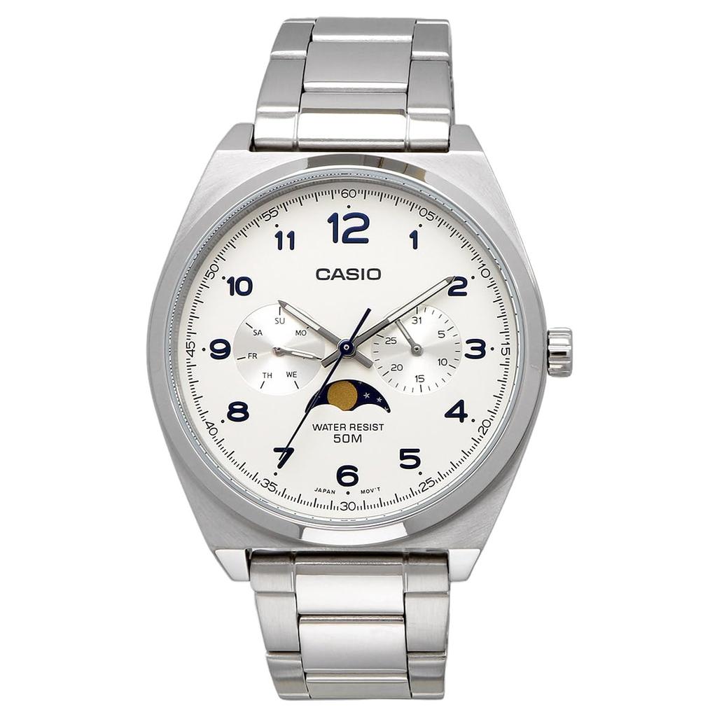 Casio Standard Moon Phase Analog Men's Watch MTP -M300D-2AV / -M300D-7AV with Metal Band, Navy / White, Overseas Model [Parallel Import]