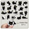 20 Cute Black Cat Waterproof Refrigerator Magnets - Set of 20 Cartoon Kitten Stickers