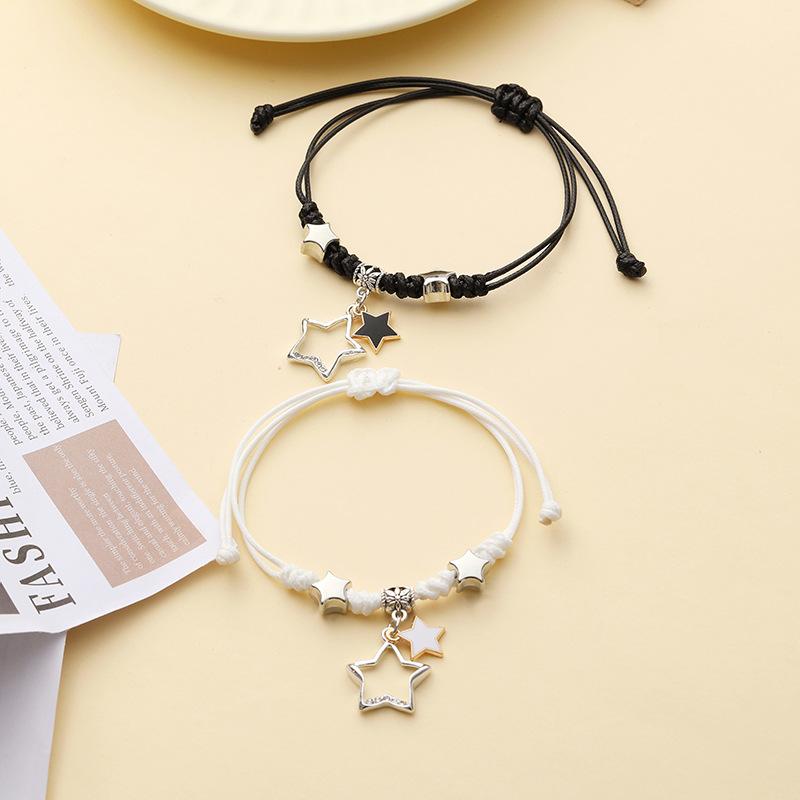 Creative Couple Black and White Bracelet Cutout Love Bracelet Braided Push Pull Bracelet Pull-Out Bracelet Adjustable Bracelet