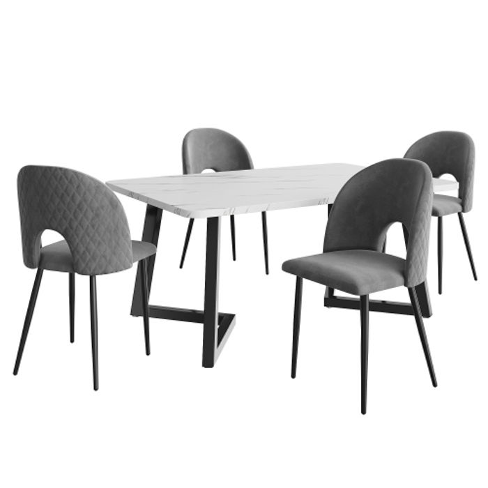 Table de salle à manger - MUVOE - Ensemble 5 pièces - Velours gris - Pieds réglables - Design contemporain