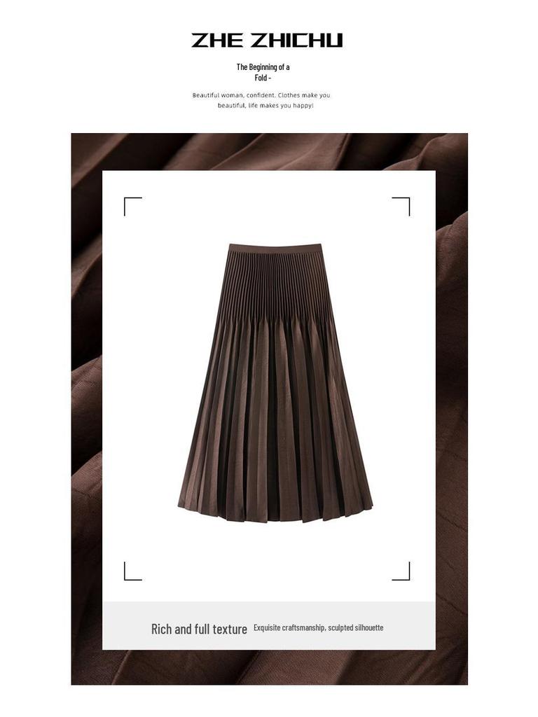 Miyake High Waist Double Pleated Midi Skirt - Spring/Autumn Slimming A-Line