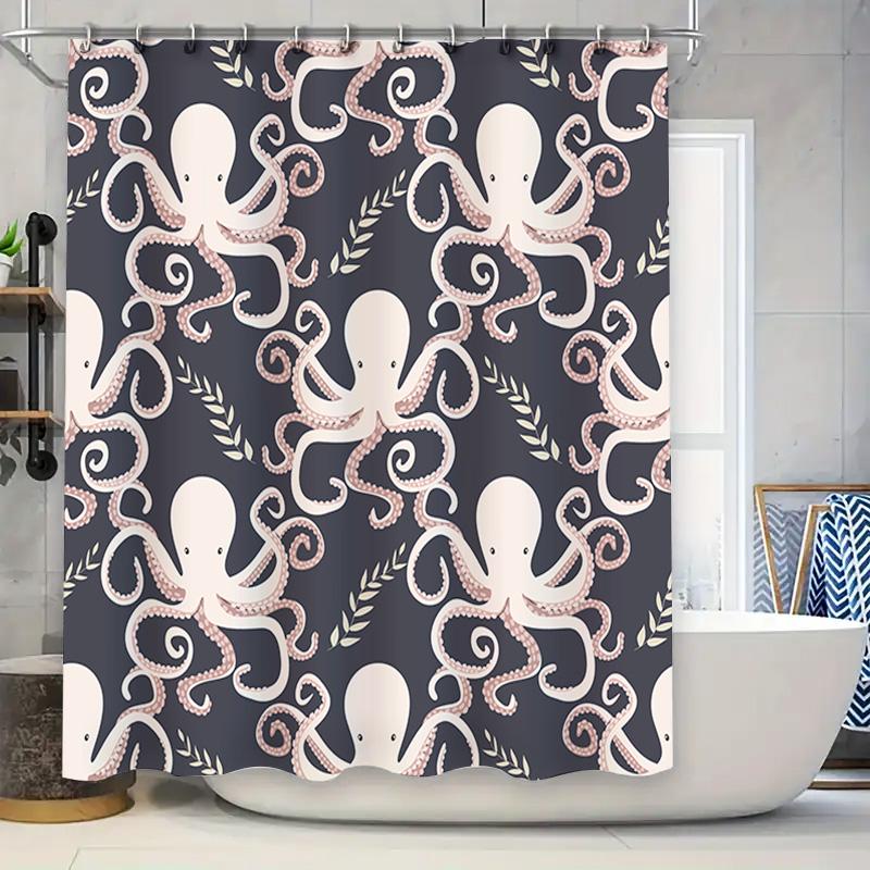 

Octopus Bath Shower Curtain Waterproof Fabric Printed Design Decorative Bathroom Liner Navy Pink White Size: 180X200Cm (70X79In) W60H190(CM)-1 Pcs