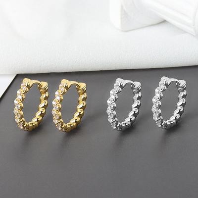925 Silver Round Zirconia Huggie Earrings Trendy Women Hoop Earrings Simple Elegant Jewelry For Daily Wear