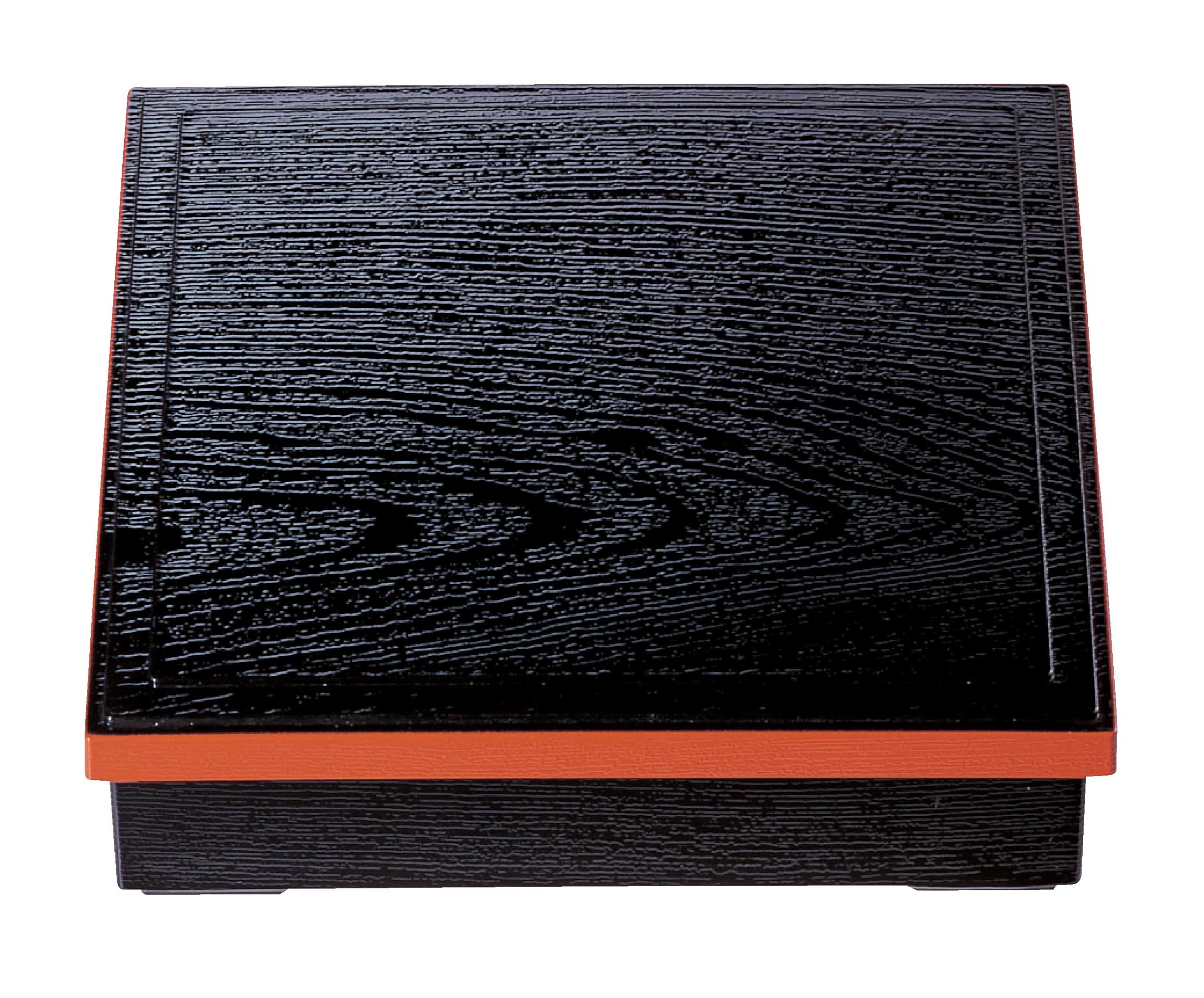 Wakaizumi ABS Wood Grain Shokado Bento Black Rim with Vermilion no with black vermilion Lacquerware, 7-inch Box, (2 compartments, dividers, trim) чёрный