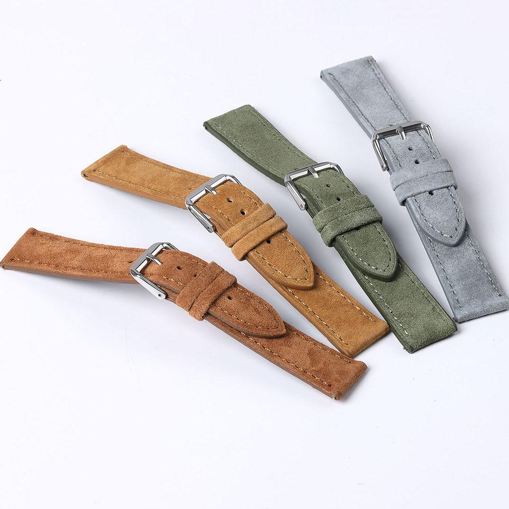 18mm 19mm 20mm 22mm Vintage Suede Cowhide Watch Strap Handmade Watch Band Gray Brown Green Quick Release Bracelet for Men Women